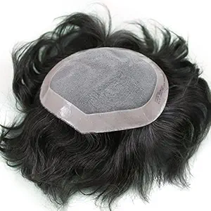 Stylazo Professional stock 100% human hair mens black brown toupee hair system hairpiece Hair Loss Solution Hair Patch/Wigs/Human Hair Toupee/Hair System Men Wigs Toupee to Cover Baldness Easily Attachment With Tape or Glue, 6 inch Hair (Size 10X7) (Black)