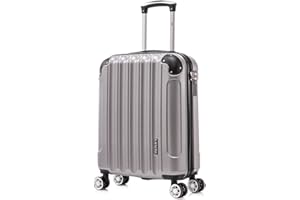 RAYKONG Valise Cabine 55x40x20cm (44L) Polycarbonate - Capacité Maximale - Serrure integrée - 20 Pouces - (RK04|Argent)
