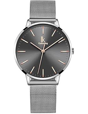 Alienwork Quarz Armbanduhr Ultra-flach Uhr Damen Uhren modisch elegant Metall grau silber K023GA1-G-02