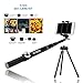 Produktbild Bluetooth Selfie Stick von NALIA, ausfahrbare Aluminium Selfie-Stange mit Leder-Griff, Dreibein-Stativ, Fernbedienung mit Auslöser für Handys & Kameras z.B iPhone GoPro Samsung Sony HTC, Farbe:Schwarz