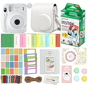 Fujifilm Instax Mini 11 Instant Camera with Case, 40 Fuji Films, Decoration Stickers, Frames, Photo Album and More Accessory kit (Ice White)