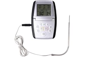 Mastrad – Thermo-Sonde de Cuisson m°classic+ – Mesure Précise de 0°C à +210°C – Mode Manuel & Préprogrammé – Cuisson Viande, Poisson ou Pâtisserie – Compatible Induction – Piles Incluses – Gris