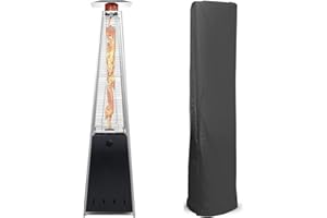 BU-KO Calentador Patio a Gas para Exterior | Jardín, Terraza, Barbacoa | Estufa Piramidal al Propano - 13kw | Ruedas, Regulador y Manguera | Chimenea Acero Inoxidable para LPG & Cubierta Impermeable