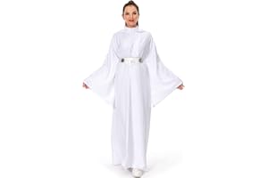 YANVS Princess Leia Costume Adult White Dress Long with Belt Womens Princess Leia Costume Halloween Dress Up