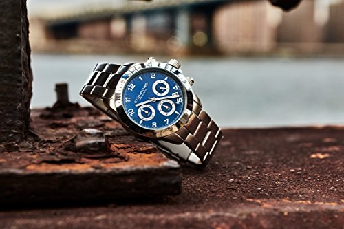 Stuhrling-Original-Herren-Quarzchronograph-Uhr-Blau-Zifferblatt-Tachymeter-Sport-Armbanduhr-Solides-Edelstahl-Gliederarmband-Faltschliee-Wasserdicht-bis-auf-50-Meter-Tiefe-Designer-Uhr-Kollektion