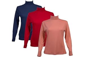 TEX LEAVES Pack 3 Camisetas Mujer De Licra con Cuello Alto Manga Larga