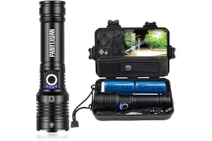 ‎PANYIXUAN Taschenlampe LED 30000 Lumen, Taschenlampe LED Aufladbar Typ-C Extrem Hell Taschenlampe Batteriebetrieben, XHP90 Taktische Taschenlampen IP67 Wasserdicht, 5 Lichtmodi, 2 Abschnitte 26650 Batterie