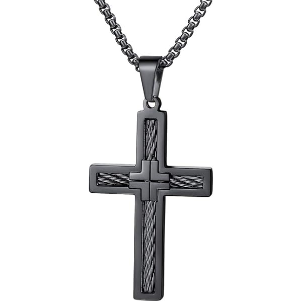 TINGN Zilveren halsketting met kruishanger voor heren, 925 zilver, zilver/ zwart, 18 karaats verguld, halsketting voor mannen, kinderen, zoon, 41, 46, 51, 56, 61 cm, kruisketting, 51.0 Zentimeter