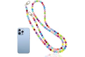 AORVYUI Cordon Telephone Portable, Universelles Chaine Telephone Portable, Bijoux de Telephone Porte Badge Tour de Cou, Perles Multicolores Morandi Chaine de Telephone avec 2 Patchs(Longueur 120cm)
