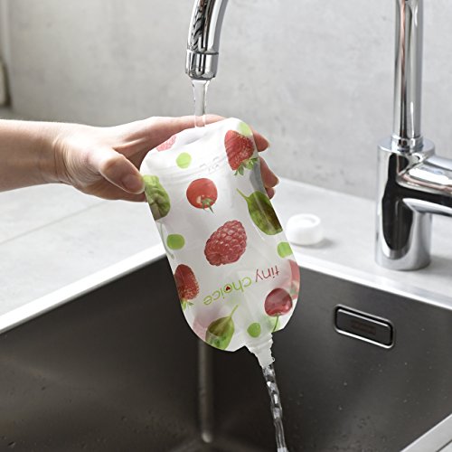 Original tiny choice Quetschies 5er Pack – wiederverwendbare Quetschbeutel zum selber befüllen – 150 ml – BPA-frei – leicht zu reinigen – auslaufsicher – für Bio Babybrei, Joghurt, Smoothies, Obstmus – ideal für Beikoststart – Snacks für unterwegs – für Babys, Kleinkinder und Kinder geeignet - 6