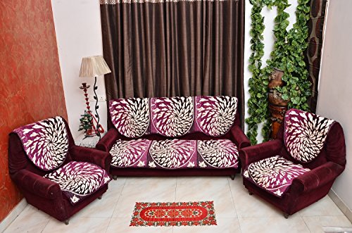 Buy Reversible 5 Seater Jute Chenille Wine Pink Sofa Cover Rshp On