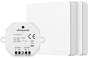 ‎DEWENWILS DEWENWILS Funkschalter Set, Funk-Wandschalter 30M Reichweite, 2 Funk Lichtschalter für Lampe, Keine Verkabelung Erforderlich, 2300W, Weiß