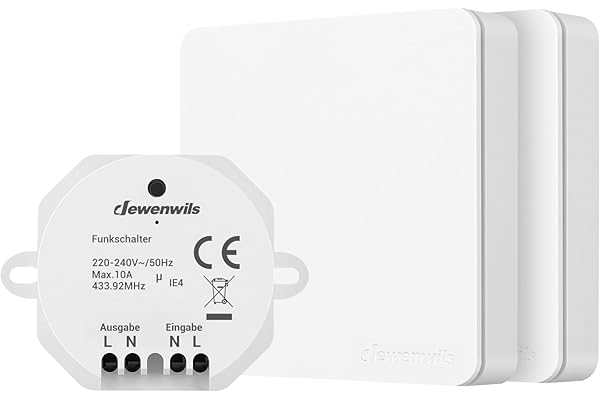 DEWENWILS Interrupteur sans Fil avec 1 Récepteur et 2 Interrupteurs Muraux, Portée de 30 m, Pas de Câblage Nécessaire, Va et Vient sans Fil pour Les Lumières jusqu'à 2300W, Blanc
