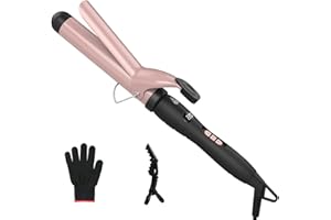 Pretfy Automatic Hair Curler, 1.25" Curling Tongs, 32mm Curling Iron Wand of Ceramic Tourmaline LCD Display 60-220 Adjustable Temper, 30s Quick Heating, Dual Voltage, Heat Resistant Glove Hair Clip