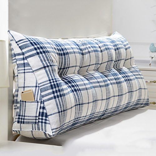 LZ-SNAIL Back Cushions Cotton And Linen Double Triangular Cushions Bedside Soft Bag Pillow Bed Large Backrest Removable And Washable PP Cotton Metal Zipper Blue for Bed or Sofa ( Color : B , Size : 200*20*50cm )
