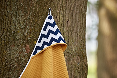 Preisvergleich Produktbild KraftKids Kapuzenhandtuch Chevron dunkelblau Waffel Piqué mustard, Kapuzen-Badetuch für Babys und Kleinkinder aus Baumwolle, 75 x 75 cm