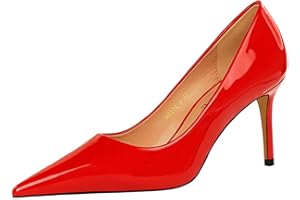WAYFX Escarpins en cuir verni pour femme - Talons aiguilles - Chaussures de fête tendance