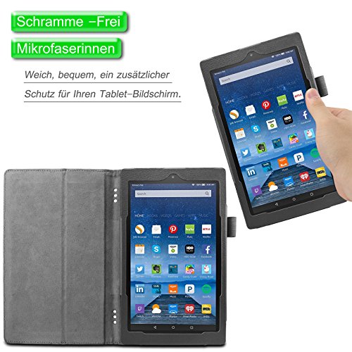 Infiland Fire HD 8 2015 Hülle Case -Slim Fit Folio PU-lederne dünne Kunstleder Schutzhülle Cover Tasche für Amazon Fire HD 8 Zoll(5. Generation – 2015 Modell)Tablet (mit Auto Schlaf / Wach Funktion)(Schwarz) - 8