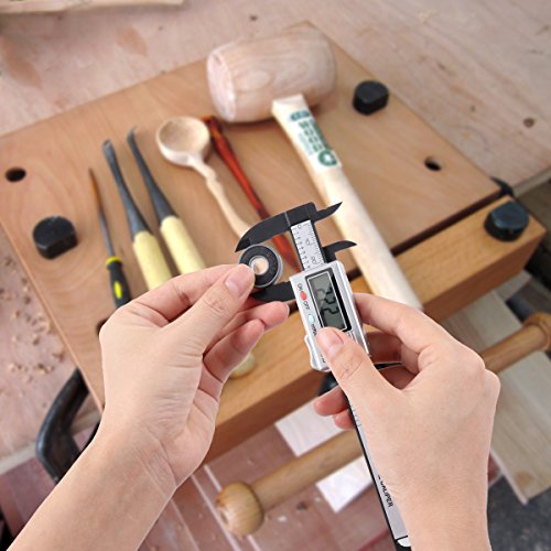 Digital Messschieber, Minkle Professionale Kohlefaser Schieblehre mit LCD Anzeige, In / mm, 100mm Messbereich, Silber - 6