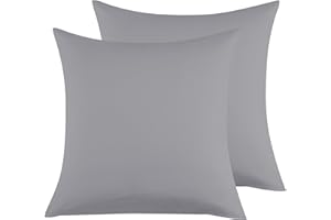 POLIGINO Federe Cuscini Letto Matrimoniale Cotone 65x65 cm 2 PCS, Set 2 Federe Certificato Oeko-TEX in Premium Cotone 110GSM, Morbida e Traspirante, Ipoallergenica -Grigio Chiaro