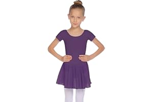 Balancora Ballettkleidung Mädchen Ballettkleid Kurzarm Baumwolle Balletttrikot Ballettanzug Tanzkleid Tanzbody mit Rock Tütü 2-11Jahre 110-160