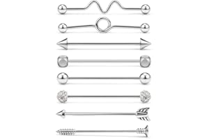 AceFun 8 stylowych kolczyków do piercingu industrialnego, 38 mm, 316L, stal chirurgiczna