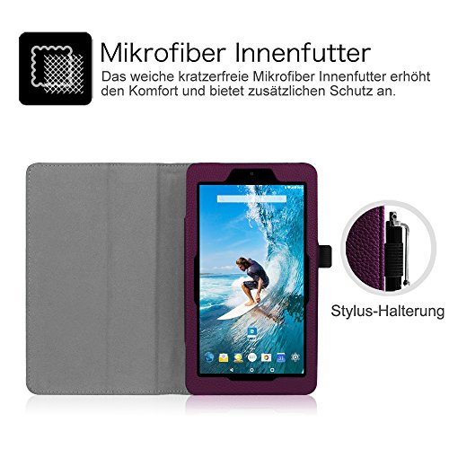 Fintie Odys Vito 7 Hülle Case – Slim Fit Folio Kunstleder Schutzhülle Cover Tasche mit Ständerfunktion und Stylus-Halterung für Odys Vito 17,8 cm (7 Zoll) Tablet-PC, Lila - 6