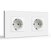 BSEED Schuko Wall Plug, 16A 250V Single Socket on Plastic Panel, 2 Gang, White