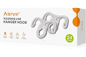 Aieve Lot de 24 crochets pour corde à linge - Coupe-vent - Pour extérieur - Rétractables et rotatifs - Pour cintres et séchoir (gris)