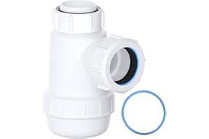 PlumbEZ Shallow Bottle Trap 32mm 1-1/4" with Anti-Slip Ring, Space Saving 38mm Seal Kitchen Sink Waste Kit, BS EN2574-1 Compliant Urinal Bottle Sink Trap.