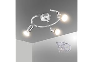 Bojim Plafonnier 3 Spots, Plafonnier Spot Pivotants LED Orientable, Éclairage de Plafond Spirale pour Cuisine, Chambre, Couloir, 3 x Ampoules GU10 incl (6W, 550lm, 2700K Blanc Chaud, Non Dimmable)