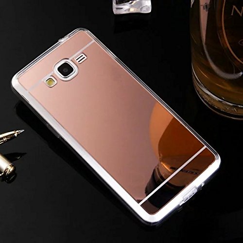 Etsue Spiegel TPU Schutzhülle für Samsung Galaxy J3 2016 Silikon Handyhülle Case Cover, Luxus Bling Glitzer Spiegel Hülle Mirror Effect Samsung Galaxy J3 2016 Weiche Kristall TPU Silikon Handytasche Transparent Crystal Durchsichtig Rahmen Schlank Handy-Gehäuse Hülle für Samsung Galaxy J3 2016 + 1x Glitzer Staub Stecker + 1x Blau Eingabestift-Spiegel,Rose Gold