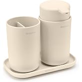 Brabantia - Renew banyo aksesuar seti &ndash; Sabunluk, diş fır&ccedil;ası tutucu ve raf &ndash; damlatmayan pompa mekanizması &ndash; kaymaz taban &ndash; 