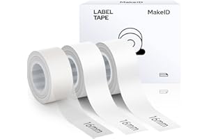 ‎MAKEID MakeID Beschriftungsgerät Etikettenband Kompatibel für L1/Q1 (16mm x 4m) Selbstklebendes Kunststoff als Schriftbänder 1 x Transport+ 2 x Weiß