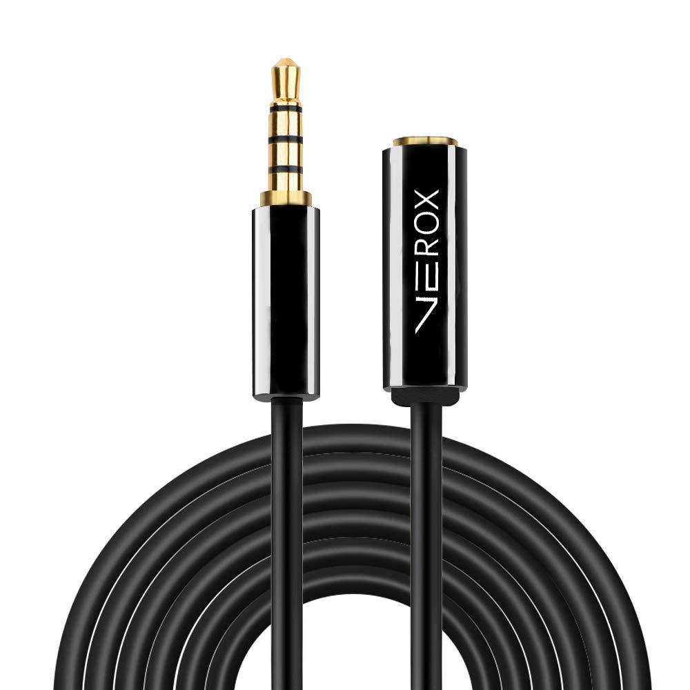 VEROX 3.5 mm TRRS Male To Female Aux Extension Cable with Microphone Support 4 Pole Golden Plated Stereo Audio Cable Compatible with Earphone Headphone Car- 6 Meter (20 Feet)