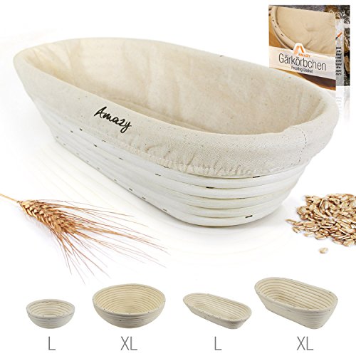 Amazy Gärkörbchen - Die ideale Brotgärform aus natürlichem Peddigrohr (oval | 35cm) - inklusive Leineneinsatz