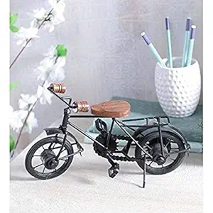 RV Art Rajasthani Handcrafted Royal Look Wooden and Iron Cycle Home Office Shop Room Table Decorative Showpiece Item for Girl/Boy Friend Christmas New Year Diwali Bday (Black, 10 x 7 inch)
