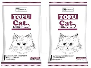 Petcrux Tofu Cat Litter Natural Cat Litter Flushable Cat Litter Clumping Plant Cat Litter Ultra Odor Control Cat Litter Dust Free Low Tracking Cat Litter 6 L - 2.5 g (Lavender - Pack of 2 [Total 5 g])