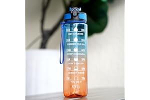 BAYINTNAL 32oz Motivational Time Marker Water Bottle with Straw, BPA Free, Inspirational 1L Tritan Sports Drinking Jug with Flip Spout Fit in Car Cupholder (Clear Blue Orange)