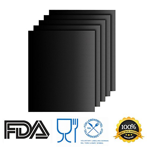 KepooMan 5er Set BBQ Grillmatten Backen- wiederverwendbar, langlebig, hitzebeständig (über 260 Grad!) für Veggies, Garnelen, Fisch, Speck, Pizza, Pfannkuchen, Eier… - 7