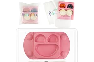 EasyMat Mini Portable Silicone Baby Suction Plate by EasyTots | Lid and Carry Case Included | Travel Friendly | Perfect Placemat for High Chair Feeding & Baby Led Weaning (Pink)