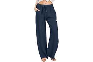 GENERIC Pantalon Femme ÉTé Lin Ample DéContracté Taille Haute Pantalon De Jogging Baggy Confortable, Pantalons Large Fluide Pants Longueur Travail Solide Couleur Chic, Pantalon en Coton Et Lin pour Femmes