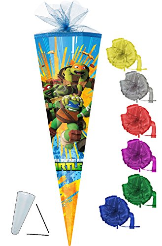 Schultüte - " Teenage Mutant Ninja Turtles " - 22 / 35 / 50 / 70 / 85 cm - incl. SCHLEIFE - Zuckertüte ALLE Größen - mit / ohne Kunststoff Spitze - für Jungen - Turles Hero / TMHT - Leonardo Donatello - Schildkröten