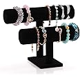 powerking Jewelry Display, 2 Tier Jewelry Holder for Necklace Bracelet Watch Display, Table Top Display Stand, Velvet T Bar Jewelry Tower