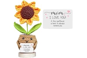 ALUNME for Mom - Handmade Positive Sunflower Doll Crochet with Card - I Love You -Gift from Daughter, Son, Kid - Mothers Day, Creative Yarn Dolls (mom i love)
