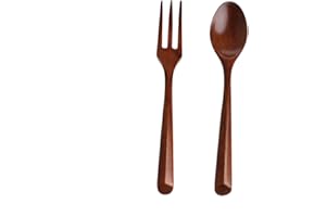 SimpleLife 2Pcs / 1 Set Mango Largo de Madera Natural Diseño Anti-Calor Cuchara Tenedor Juego Cocina Utensilio de vajilla Cubiertos-Marrón