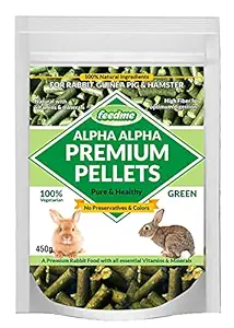 Feedme Alpha Alpha Premium Pellets - Dried Natural Alpha Premium Pellets for Rabbits, Guinea Pigs, Chinchillas, and Ferrets - Protein and Fiber Rich Food for Small Animals - Healthy Pet Food-450g