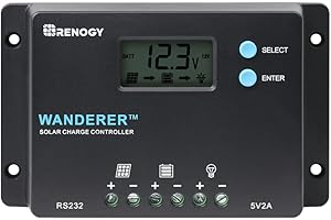 Renogy Wanderer 10A 12V PWM Negative Ground Charge Controller Compatible with Lithium, Sealed, Gel, and Flooded batteries and Renogy Bluetooth Module