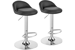 PANANA Set of 2 PU Leather Rolling Swivel Bar Stool with Round Seat Metal Base Height Adjustable Chair for Spa Massage Manicure Tattoo Facial (Black)
