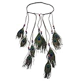 ZYCC Fascinator Pfau Federn Stirnband Bohemian Quasten Hairband National Style Headwear für Frauen Mädchen -